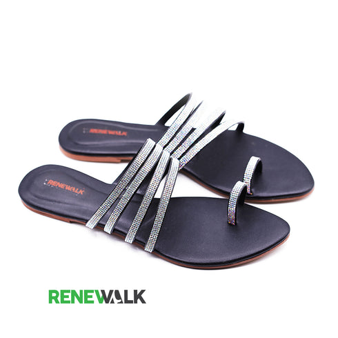 Stylish Black Toe-Ring Fancy Flat Sandal For Women 2376